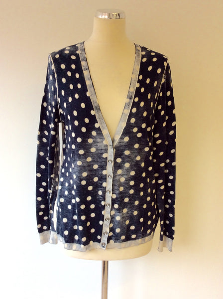 OUI MOMENTS BLUE & IVORY SPOT & TASSEL PRINT CARDIGAN SIZE 16 - Whispers Dress Agency - Sold - 1