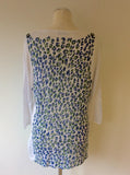 OUI MOMENTS WHITE WITH BLUE/GREEN PRINT FINE KNIT JUMPER SIZE 16 - Whispers Dress Agency - Womens Knitwear - 3