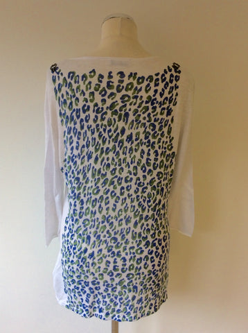 OUI MOMENTS WHITE WITH BLUE/GREEN PRINT FINE KNIT JUMPER SIZE 16 - Whispers Dress Agency - Womens Knitwear - 3