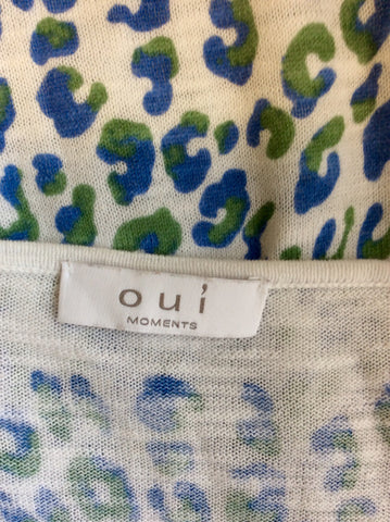 OUI MOMENTS WHITE WITH BLUE/GREEN PRINT FINE KNIT JUMPER SIZE 16 - Whispers Dress Agency - Womens Knitwear - 4