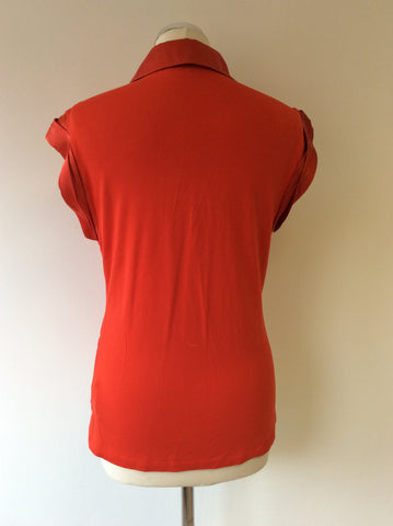 KAREN MILLEN RED SILK TRIM CAP SLEEVE T SHIRT TOP  SIZE 14
