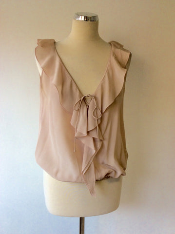 MAX MARA NUDE SILK FRILL FRONT BLOUSE SIZE 10 - Whispers Dress Agency - Womens Shirts & Blouses - 1