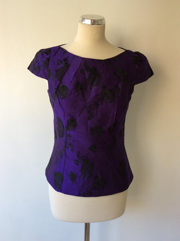 REISS PURPLE & BLACK FLORAL PRINT TOP SIZE 10 - Whispers Dress Agency - Womens Tops - 1