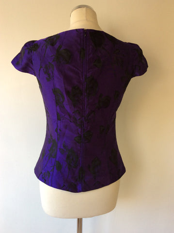 REISS PURPLE & BLACK FLORAL PRINT TOP SIZE 10 - Whispers Dress Agency - Womens Tops - 3