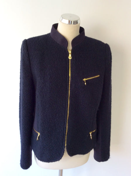 JAEGER DARK BLUE WOOL BLEND BOX JACKET SIZE 14 - Whispers Dress Agency - Sold - 1