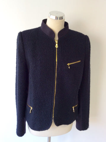 JAEGER DARK BLUE WOOL BLEND BOX JACKET SIZE 14 - Whispers Dress Agency - Sold - 1