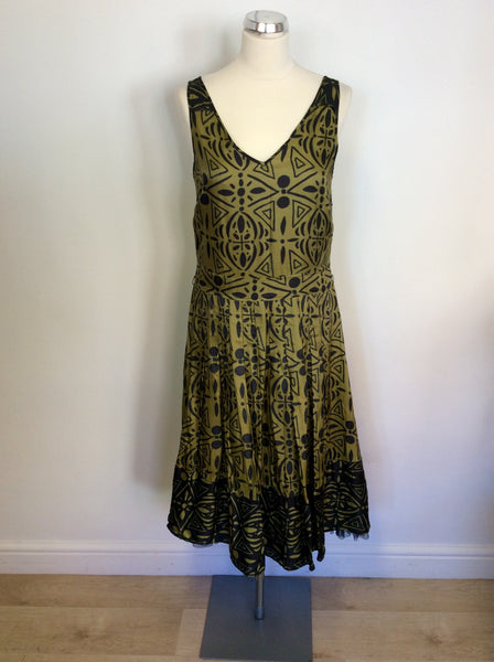 WHISTLES GREEN & BROWN PRINT SPECIAL OCCASION DRESS SIZE 10