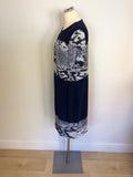 JAEGER DARK BLUE SNAKESKIN PRINT SILK SHIFT DRESS SIZE 14