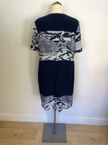 JAEGER DARK BLUE SNAKESKIN PRINT SILK SHIFT DRESS SIZE 14