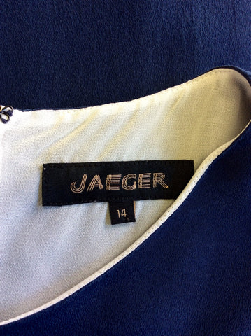 JAEGER DARK BLUE SNAKESKIN PRINT SILK SHIFT DRESS SIZE 14