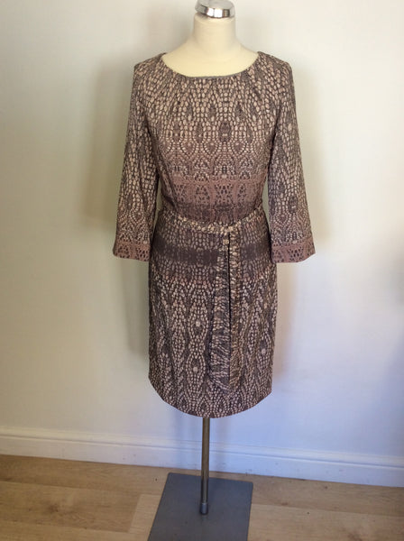 BRAND NEW LAURA ASHLEY PINK & BROWN PRINT TIE BELT DRESS SIZE 8