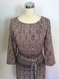 BRAND NEW LAURA ASHLEY PINK & BROWN PRINT TIE BELT DRESS SIZE 8