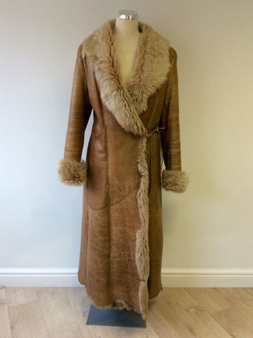 WALLACE SACKS TAN SHEEPSKIN LONG COAT SIZE 12 - Whispers Dress Agency - Sold - 1