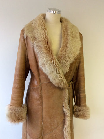 WALLACE SACKS TAN SHEEPSKIN LONG COAT SIZE 12 - Whispers Dress Agency - Sold - 2