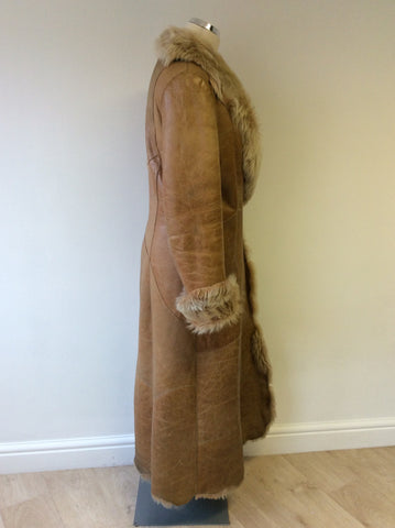 WALLACE SACKS TAN SHEEPSKIN LONG COAT SIZE 12 - Whispers Dress Agency - Sold - 3