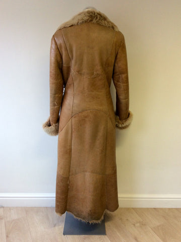 WALLACE SACKS TAN SHEEPSKIN LONG COAT SIZE 12 - Whispers Dress Agency - Sold - 4