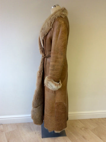 WALLACE SACKS TAN SHEEPSKIN LONG COAT SIZE 12 - Whispers Dress Agency - Sold - 5