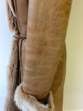 WALLACE SACKS TAN SHEEPSKIN LONG COAT SIZE 12 - Whispers Dress Agency - Sold - 6
