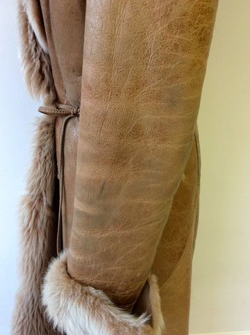 WALLACE SACKS TAN SHEEPSKIN LONG COAT SIZE 12 - Whispers Dress Agency - Sold - 6