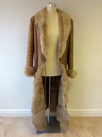 WALLACE SACKS TAN SHEEPSKIN LONG COAT SIZE 12 - Whispers Dress Agency - Sold - 8