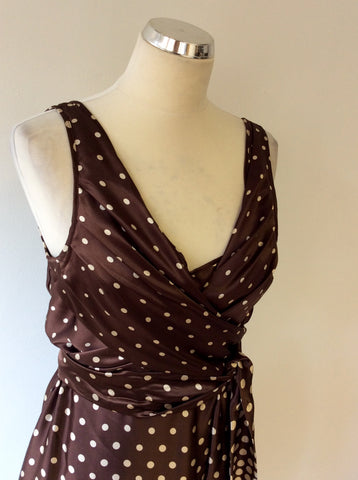 TED BAKER BROWN & CREAM SILK SPOTTED DRESS SIZE 4 UK 14 - Whispers Dress Agency - Sold - 2