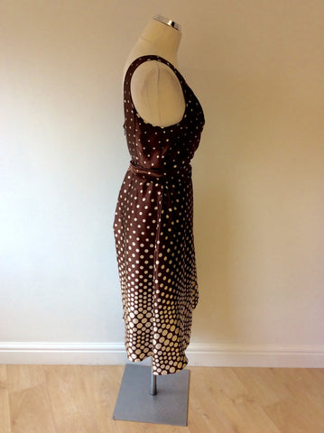TED BAKER BROWN & CREAM SILK SPOTTED DRESS SIZE 4 UK 14 - Whispers Dress Agency - Sold - 3