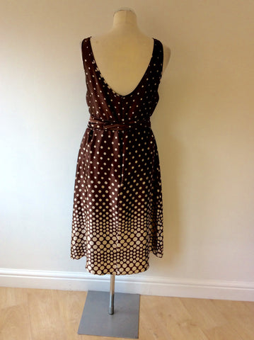 TED BAKER BROWN & CREAM SILK SPOTTED DRESS SIZE 4 UK 14 - Whispers Dress Agency - Sold - 4