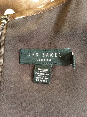 TED BAKER BROWN & CREAM SILK SPOTTED DRESS SIZE 4 UK 14 - Whispers Dress Agency - Sold - 5