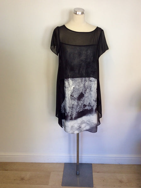 MINT VELVET BLACK & GREY PRINT DRESS SIZE 12