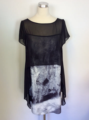 MINT VELVET BLACK & GREY PRINT DRESS SIZE 12