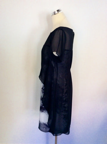 MINT VELVET BLACK & GREY PRINT DRESS SIZE 12