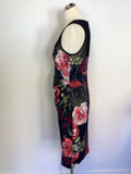 KAREN MILLEN BLACK & RED FLORAL PRINT DRESS & BRAND NEW MATCHING CLUTCH BAG SIZE 14
