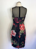KAREN MILLEN BLACK & RED FLORAL PRINT DRESS & BRAND NEW MATCHING CLUTCH BAG SIZE 14