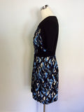 WHISTLES BLACK,BLUE & CREAM PRINT SHORT SLEEVE DRESS SIZE 14