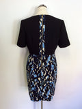 WHISTLES BLACK,BLUE & CREAM PRINT SHORT SLEEVE DRESS SIZE 12