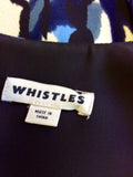 WHISTLES BLACK,BLUE & CREAM PRINT SHORT SLEEVE DRESS SIZE 12