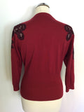 KAREN MILLEN BURGUNDY LACE TRIM SLEEVE CARDIGAN SIZE 4 UK 14