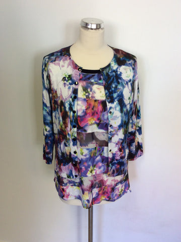 KAREN MILLEN MULTI COLOURED PRINT TOP & CARDIGAN SIZE 14