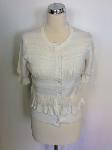 KAREN MILLEN WHITE SHORT SLEEVE CARDIGAN SIZE 3 UK 12/14