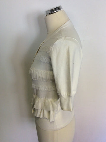 KAREN MILLEN WHITE SHORT SLEEVE CARDIGAN SIZE 3 UK 12/14
