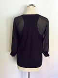 KAREN MILLEN BLACK,WHITE & BEIGE PRINT SHEER SLEEVE JUMPER SIZE 3 UK 12/14