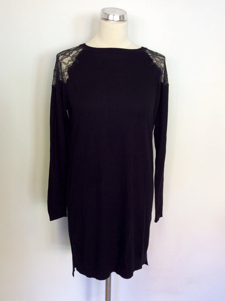 WHISTLES BLACK KNIT LACE SHOULDER DRESS SIZE 8