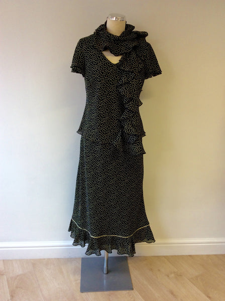 ROMAN ORIGINALS NAVY BLUE & LEMON SPOT DRESS & SCARF SIZE 14