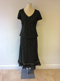ROMAN ORIGINALS NAVY BLUE & LEMON SPOT DRESS & SCARF SIZE 14
