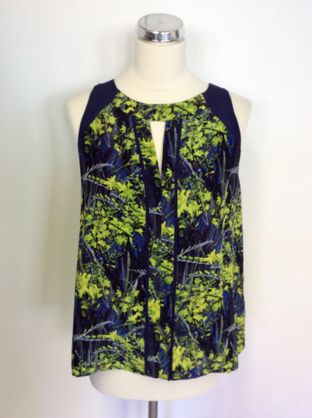 WHISTLES DARK BLUE & LIME GREEN SILK PRINT TOP SIZE 12