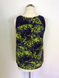 WHISTLES DARK BLUE & LIME GREEN SILK PRINT TOP SIZE 12