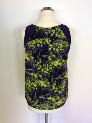 WHISTLES DARK BLUE & LIME GREEN SILK PRINT TOP SIZE 12