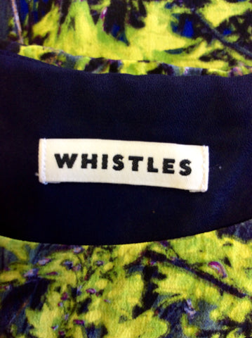 WHISTLES DARK BLUE & LIME GREEN SILK PRINT TOP SIZE 12