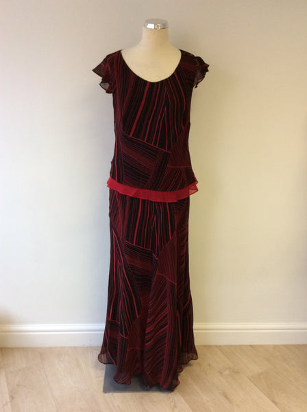 WINDSMOOR RED & BLACK PRINT LONG SILK DRESS SIZE 12