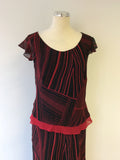 WINDSMOOR RED & BLACK PRINT LONG SILK DRESS SIZE 12